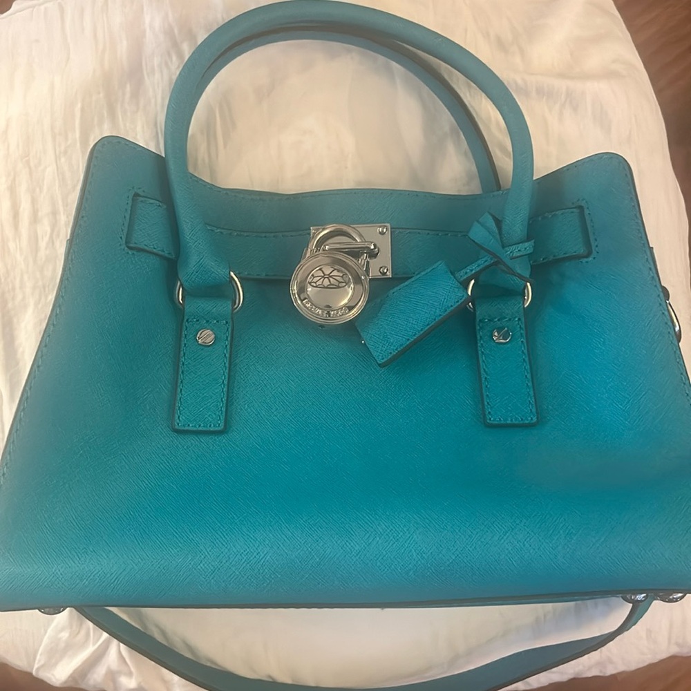 Michael Kors teal and silver large tote